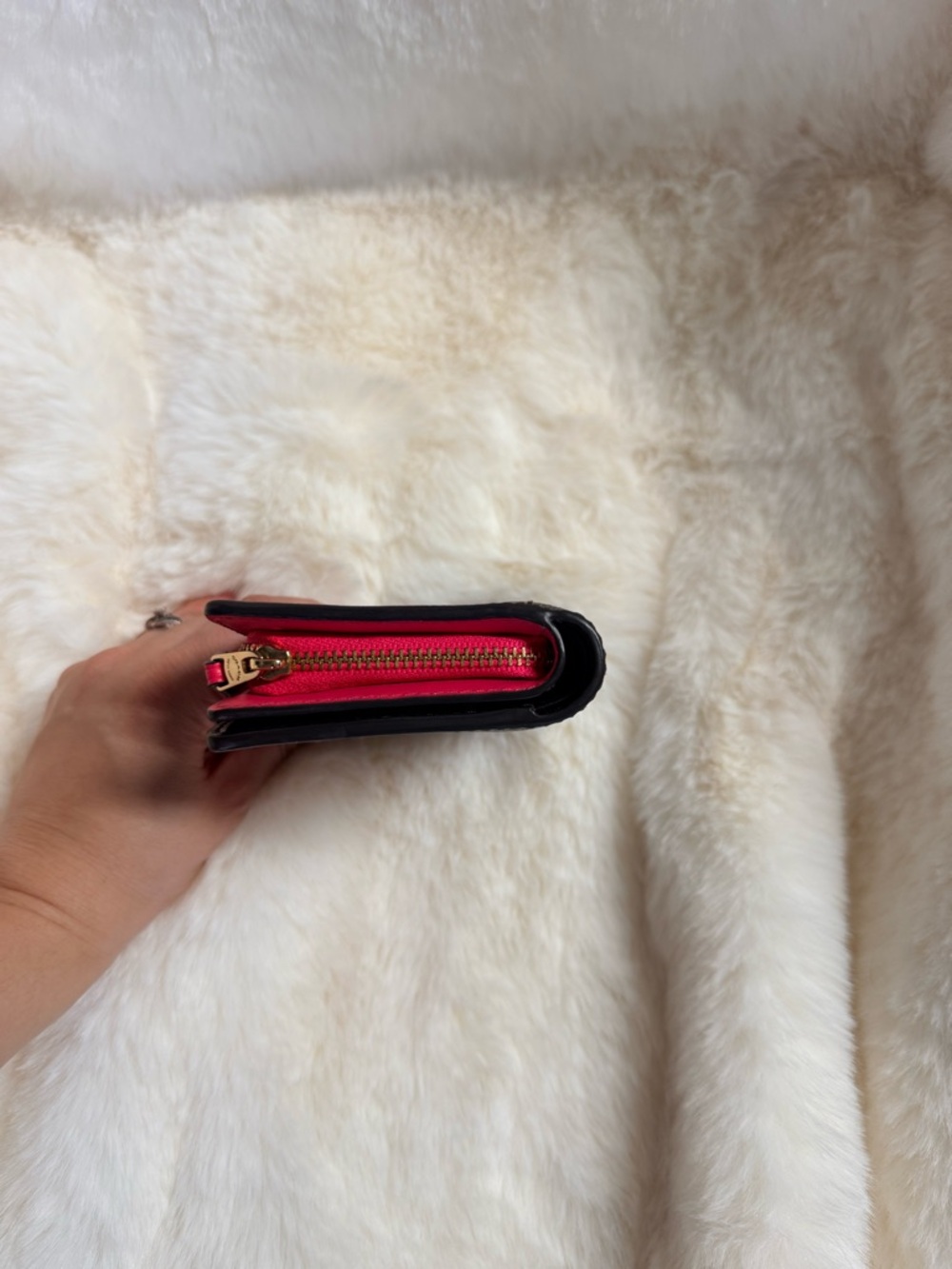 Coach Black Signature Compact Wallet with Pink Snap Tab - Picture 4 of 13